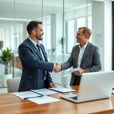 Consultant shaking hands with a client after licence renewal